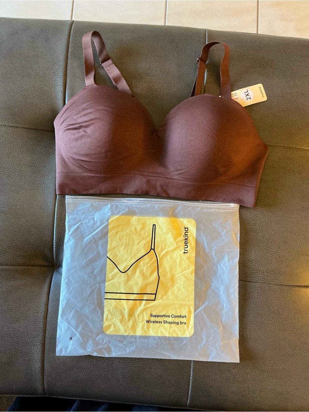 NWT Truekind Supportive Comfort Wireless Shaping Bra 2XL Chocolate